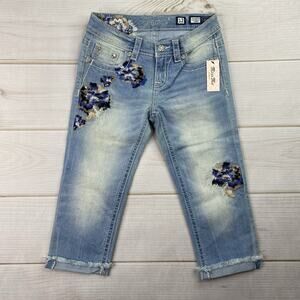 Miss Me Girls Capri Jeans 12 Light Wash Cuffed Embroidered Stretch Colorful NWT